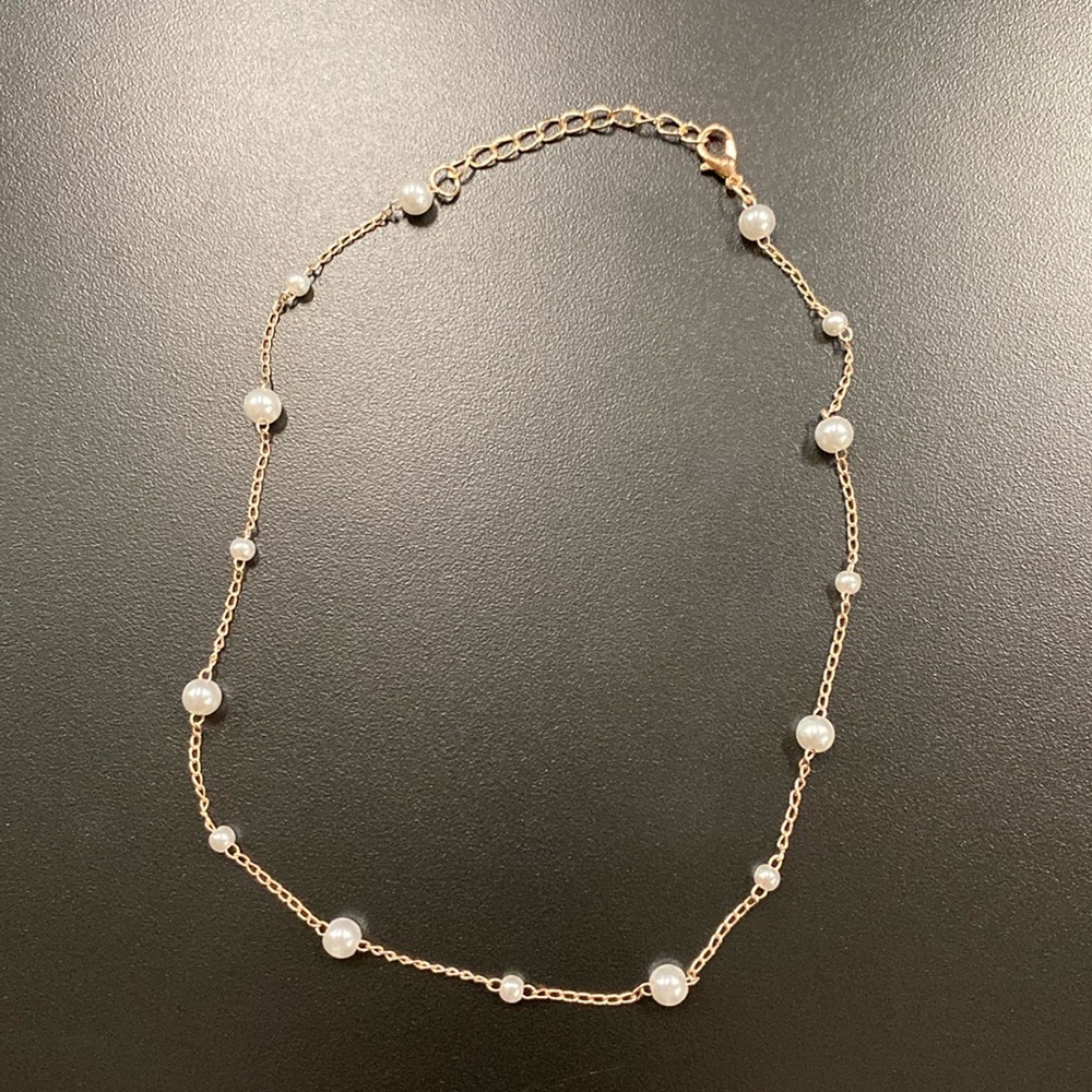 Faux Pearl and Rose Gold Necklace with Adjustable Link
